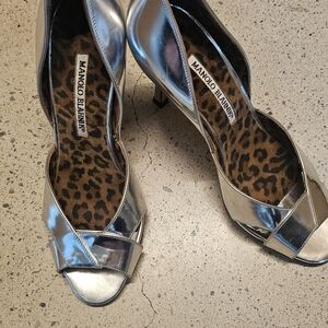 Manolo Blahnik Metallic Silver Heels